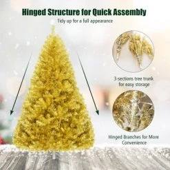 Tangkula Artificial Tinsel Christmas Tree Hinged Decoration Tree Champagne Gold -Outlet Xmas Decor Tree Store GUEST 5074e625 1855 448f 946d 18c22a334638