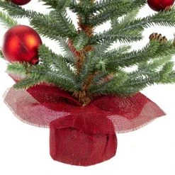 Northlight 18" Potted Pine with Red Ornaments Medium Artificial Christmas Tree – Unlit