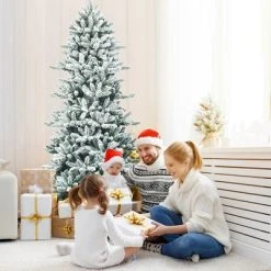 Costway 7Ft Premium Hinged Snow Flocked Slim Artificial Christmas Fir Tree w/ Pine Cones -Outlet Xmas Decor Tree Store GUEST 509fc4f5 e7d0 4a80 84c5 9724c02b3598
