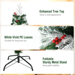 Tangkula Premium Unlit Christmas Tree, Snow Flocked Hinged Artificial Christmas Tree Pine Full Tree with Solid Metal Stand -Outlet Xmas Decor Tree Store GUEST 50b817c7 f092 41e7 8594 5579607b1521