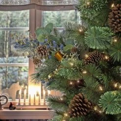 National Tree Company HGTV Home Collection 28" Unlit Swiss Chic Artificial Spray Pair, Set of 2, with Pinecones, Berries, Bells and Mixed Branch Tips