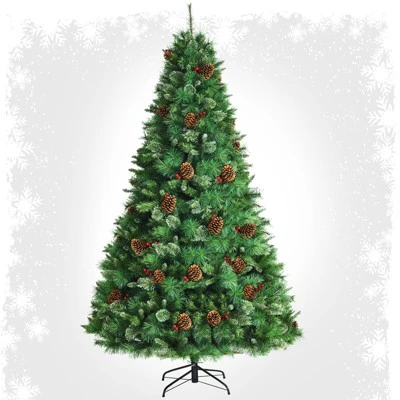 Tangkula 8ft Pre-Decorated Holiday Christmas Tree Unlit Artificial Pine Tree w/ Red Berries 3 Tangkula 8ft Pre-Decorated Holiday Christmas Tree Unlit Artificial Pine Tree w/ Red Berries