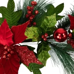 Northlight 48" Glittered Red Poinsettia and Long Pine Christmas Swag, Unlit -Outlet Xmas Decor Tree Store GUEST 51741453 6ae9 4a1a a52d 4b5740adf110
