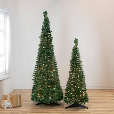 Northlight 4' Pre-Lit Green Tinsel Pop-Up Artificial Christmas Tree, Clear Lights 3 Northlight 4' Pre-Lit Green Tinsel Pop-Up Artificial Christmas Tree, Clear Lights
