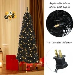 Tangkula Pre-lit Tree Hinged Artificial Pencil Tree w/ PVC Branch Tips & Warm White Lights -Outlet Xmas Decor Tree Store GUEST 54297652 3949 4a45 9f13 819c7c7bce93