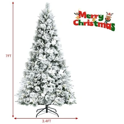 Tangkula Artificial Snow Flocked Christmas Tree 7FT Hinged Christmas Tree W/ 919 Branch Tips 10 Tangkula Artificial Snow Flocked Christmas Tree 7FT Hinged Christmas Tree W/ 919 Branch Tips - Image 8