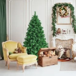 Tangkula Pre-Lit Hinged Lifelike Xmas Tree, Lush Artificial Christmas Tree W/ PVC Tips LED Lights 8 Flash Modes -Outlet Xmas Decor Tree Store GUEST 54dc91dd 1f99 4b29 9e8f 06c49e28f56d