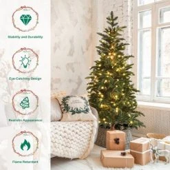 Costway 6ft Pre-Lit Artificial Hinged Pencil Christmas Tree w/250 Lights and Metal Stand -Outlet Xmas Decor Tree Store GUEST 55690148 098d 4539 a9bc 23d2b6f17c25