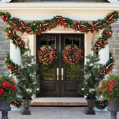 LuxenHome Set of 2 4Ft Pre-Lit LED Artificial Pine Christmas Tree with Urn Pot 10 LuxenHome Set of 2 4Ft Pre-Lit LED Artificial Pine Christmas Tree with Urn Pot - Image 8