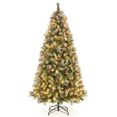 Costway 5FT/6.5FT/7.5FT Artificial Christmas Tree Hinged with 200/420/560/650 Warm LED Lights & 126/207/267/309 Red Berries 13 Costway 5FT/6.5FT/7.5FT Artificial Christmas Tree Hinged with 200/420/560/650 Warm LED Lights & 126/207/267/309 Red Berries - Image 11