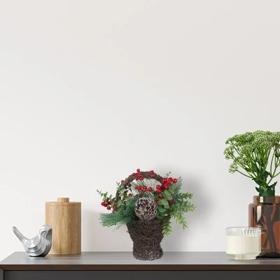 Northlight 15" Eucalyptus Pine and Berry Artificial Christmas Grapevine Basket 6 Northlight 15" Eucalyptus Pine and Berry Artificial Christmas Grapevine Basket - Image 4