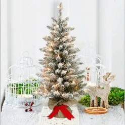 3ft Puleo Pre-Lit Flocked Fraser Fir Artificial Christmas Tree Clear Lights