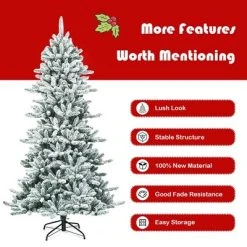 Costway 7Ft Premium Hinged Snow Flocked Slim Artificial Christmas Fir Tree w/ Pine Cones -Outlet Xmas Decor Tree Store GUEST 5908f5d3 e4fe 4c45 81a0 29efd3ecf89c