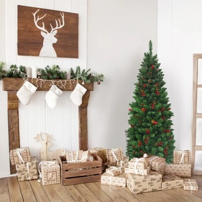 Tangkula Pencil Christmas Tree Hinged Artificial Slim Xmas Tree with Sturdy Metal Stand 3 Tangkula Pencil Christmas Tree Hinged Artificial Slim Xmas Tree with Sturdy Metal Stand