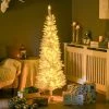 HOMCOM 5' Tall Pre-Lit Slim Noble Fir Artificial Christmas Tree with Realistic Branches, 110 Warm White LED Lights and 294 Tips