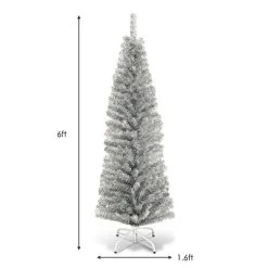 Tangkula 6'Silver Slim Pencil Tree Tinsel Unlit Christmas Tree Artificial 520 Branch Tip -Outlet Xmas Decor Tree Store GUEST 59ec45cd 0d5d 410e b9fe aced344f7673