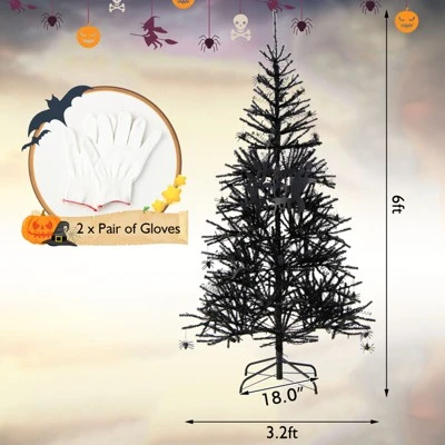 Tangkula 6FT Black Halloween Tree Artificial Hinged PVC Christmas Tree w/250 LED lights 7 Tangkula 6FT Black Halloween Tree Artificial Hinged PVC Christmas Tree w/250 LED lights - Image 5