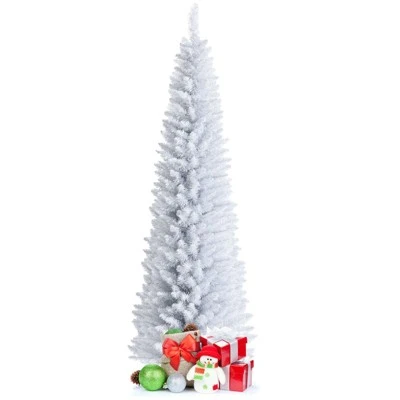 Tangkula Life-Like Slender White Christmas Tree Artificial Pencil Unlit Xmas Tree W/ Folding Metal Stand & Durable PVC 12 Tangkula Life-Like Slender White Christmas Tree Artificial Pencil Unlit Xmas Tree W/ Folding Metal Stand & Durable PVC - Image 10