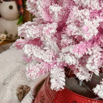 HOMCOM 7.5' Tall Unlit Snow Flocked Artificial Christmas Tree Slim Pencil Xmas Tree with Pine Shape and Realistic Branches, Pink 7 HOMCOM 7.5' Tall Unlit Snow Flocked Artificial Christmas Tree Slim Pencil Xmas Tree with Pine Shape and Realistic Branches, Pink - Image 5