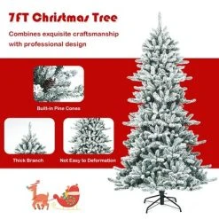 Costway 7Ft Premium Hinged Snow Flocked Slim Artificial Christmas Fir Tree w/ Pine Cones -Outlet Xmas Decor Tree Store GUEST 5af79227 ff51 4c03 b65e 1e7eb00b18df