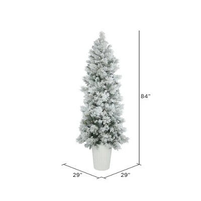 Vickerman Flocked Castle Pine Potted Artificial Christmas Tree 4 Vickerman Flocked Castle Pine Potted Artificial Christmas Tree - Image 2