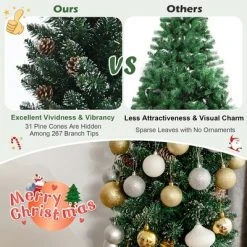 Costway 5ft/6ft/7ft Unlit Snowy PVC Artificial Slim Christmas Pencil Tree with Pine Cones -Outlet Xmas Decor Tree Store GUEST 5bd3d499 8951 442c bbfe 86ed495e95a7