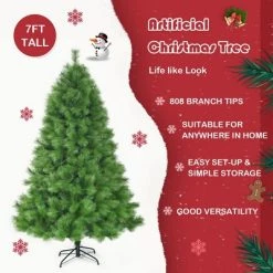 Costway 7 ft Hinged Artificial Christmas Tree Holiday Decoration w/ Foldable Metal Stand -Outlet Xmas Decor Tree Store GUEST 5bf52265 a0e8 47b8 9774 94a4321aa94f