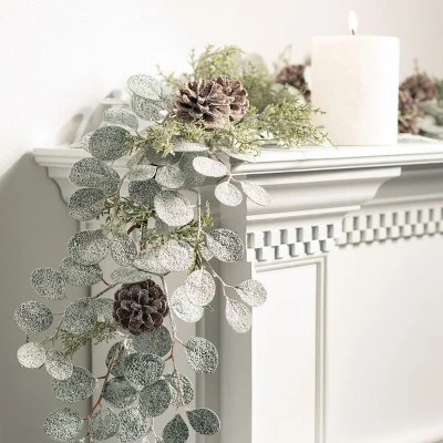 Sullivans 5' Eucalyptus & Pinecone Artificial Garland 60"L Green 4 Sullivans 5' Eucalyptus & Pinecone Artificial Garland 60"L Green - Image 2