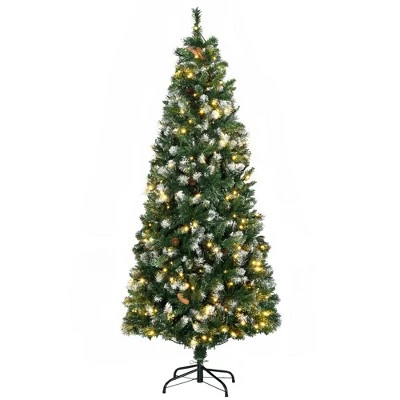 HOMCOM Skinny Prelit Artificial Christmas Tree Holiday Decoration with Snow-dipped Branches, Warm White LED Lights, Auto Open, Green 9 HOMCOM Skinny Prelit Artificial Christmas Tree Holiday Decoration with Snow-dipped Branches, Warm White LED Lights, Auto Open, Green - Image 7