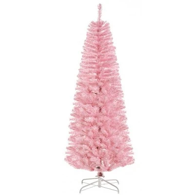 HOMCOM Tall Unlit Slim Douglas Fir Artificial Christmas Tree with Realistic Branches with Tips, Pink 5 HOMCOM Tall Unlit Slim Douglas Fir Artificial Christmas Tree with Realistic Branches with Tips, Pink - Image 3