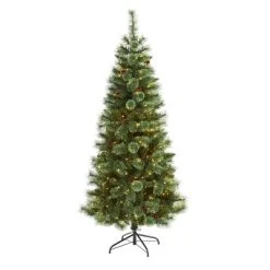 Nearly Natural Pre-Lit LED White Mountain Pine Artificial Christmas Tree with Pinecones Clear Lights -Outlet Xmas Decor Tree Store GUEST 5cf8da94 e300 4fd0 998f 8431420c71f0