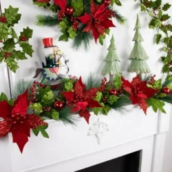 Northlight 48" Glittered Red Poinsettia and Long Pine Christmas Swag, Unlit -Outlet Xmas Decor Tree Store GUEST 5d8cbb99 fbec 47f9 a420 2bdae9e7291e