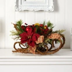 Nearly Natural 18-in Christmas Sleigh with Poinsettia, Berries and Pinecone Artificial Arrangement with Ornaments 10 Nearly Natural 18-in Christmas Sleigh with Poinsettia, Berries and Pinecone Artificial Arrangement with Ornaments -Outlet Xmas Decor Tree Store GUEST 5dd196c5 2c79 4ff2 a773 c5363eb9cd38