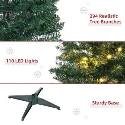 HOMCOM 5' Tall Pre-Lit Slim Noble Fir Artificial Christmas Tree with Realistic Branches, 110 Warm White LED Lights and 294 Tips, Green -Outlet Xmas Decor Tree Store GUEST 5e698a1c 453f 439d 8974 0a7760f91101