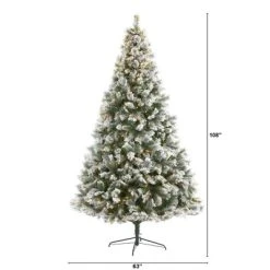 Nearly Natural 9-ft Flocked Oregon Pine Artificial Christmas Tree with 600 Clear Lights and 1580 Bendable Branches