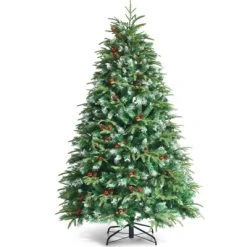 Tangkula Hinged Life-Like Christmas Tree W/ LED Lights Pre-Lit Artificial Xmas Tree W/ PE & PVC Leaves -Outlet Xmas Decor Tree Store GUEST 5f4ebd8d 7b8a 4957 8cae 69bcc65cbb3e