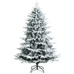 Tangkula Snow Flocked Christmas Tree, Pre-lit Artificial Xmas Tree w/ LED Lights & PE & PVC Branch Tips -Outlet Xmas Decor Tree Store GUEST 5f7097b7 8f0b 4e41 b947 e931161f7b43