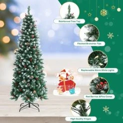 Costway 7ft Pre-lit Artificial Hinged Pencil Christmas Tree Decorated Snow Flocked Tips -Outlet Xmas Decor Tree Store GUEST 5f8cf116 691e 41d4 8a82 ab7511d1ba52