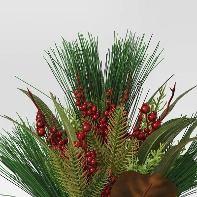 16" Mixed Greenery with Red Berries Christmas Artificial Plant in Bronze Vase - Wondershop™ 4 16" Mixed Greenery with Red Berries Christmas Artificial Plant in Bronze Vase - Wondershop™ - Image 2