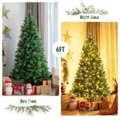 Costway 6ft Pre-lit Hinged Artificial Christmas Tree w/ Pine Cones & Red Berries -Outlet Xmas Decor Tree Store GUEST 60ec255f 771a 40ea b76e f983e2f3dd9f