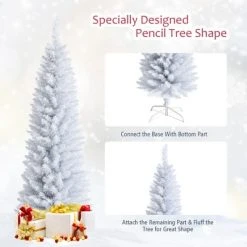 Costway 5ft Unlit Artificial Slim Pencil Christmas Tree with Metal Stand White -Outlet Xmas Decor Tree Store GUEST 617c67c3 961f 4b77 af22 07cc6bd6615f