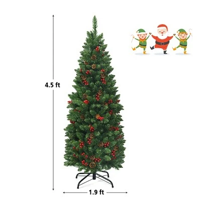 Tangkula Pencil Christmas Tree Hinged Artificial Slim Xmas Tree with Sturdy Metal Stand 6 Tangkula Pencil Christmas Tree Hinged Artificial Slim Xmas Tree with Sturdy Metal Stand - Image 4
