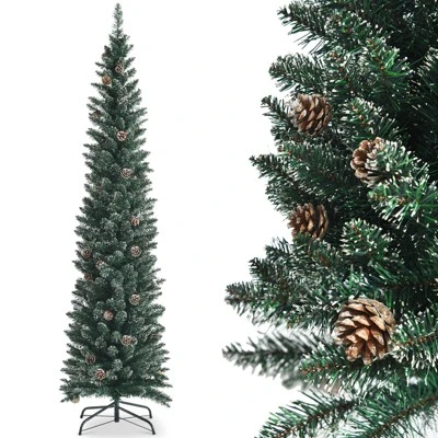 Tangkula 5/6/7FT Slim Pencil Tree Snowy Artificial Christmas Tree with 214/267/351 PVC Branch Tips & 25/31/41 Pine Cones Full Holiday Decoration Tree for Xmas 14 Tangkula 5/6/7FT Slim Pencil Tree Snowy Artificial Christmas Tree with 214/267/351 PVC Branch Tips & 25/31/41 Pine Cones Full Holiday Decoration Tree for Xmas - Image 12