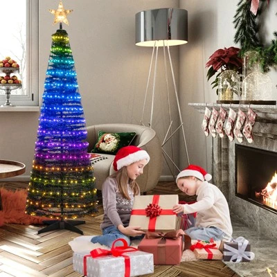 Tangkula 6FT Pop-up Pre-lit Christmas Tree Collapsible Artificial Xmas Tree w/282 RGB Multi-color Lights Tree Top Star, Metal Base 5 Tangkula 6FT Pop-up Pre-lit Christmas Tree Collapsible Artificial Xmas Tree w/282 RGB Multi-color Lights Tree Top Star, Metal Base - Image 3