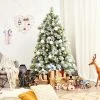 Tangkula Snow Flocked Artificial Christmas Tree Hinged Decoration Pine Tree