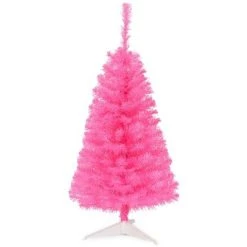 Costway 3 ft Premium Artificial Christmas Mini Tree Holiday Season Pink w/ Plastic Stand