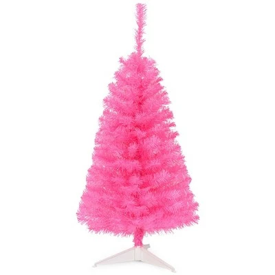 Costway 3 ft Premium Artificial Christmas Mini Tree Holiday Season Pink w/ Plastic Stand 3 Costway 3 ft Premium Artificial Christmas Mini Tree Holiday Season Pink w/ Plastic Stand