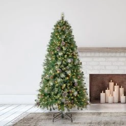 Home Heritage Lincoln Prelit Decorated Artificial Holiday Tree with Multicolored Lights