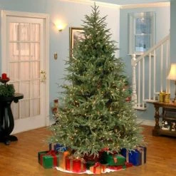 National Tree Company 7.5 ft Pre-Lit 'Feel Real' Artificial Full Christmas Tree, Green, Frasier Grande, White Lights, Includes Stand