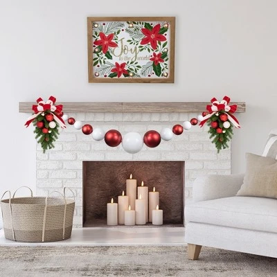 Northlight 6' Red and White Shiny and Matte Shatterproof Ball Christmas Swag 4 Northlight 6' Red and White Shiny and Matte Shatterproof Ball Christmas Swag - Image 2